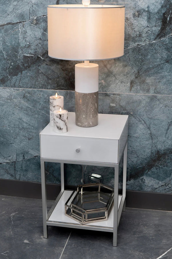 Mykonos White & Silver Luxury Bedside Table