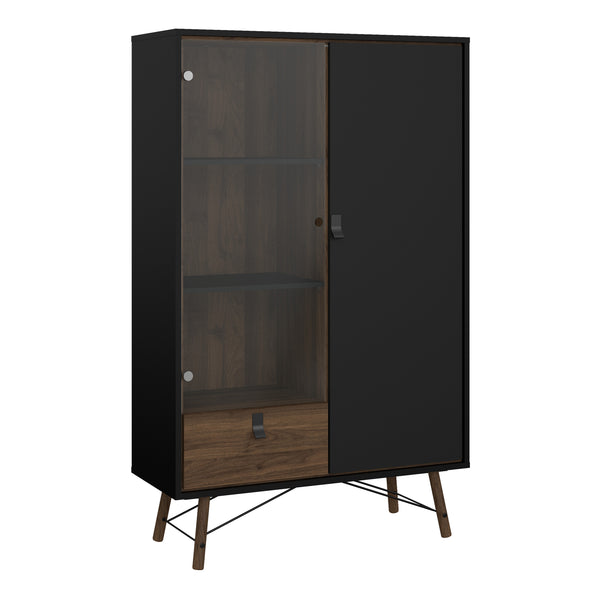 Ry China Cabinet 1 Door 1 Glass Door 1 Drawer in Matt Black Walnut