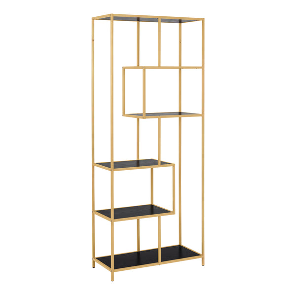 Seaford Tall Gold Metal Bookcase with 5 Black Shelves