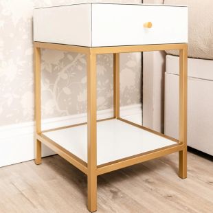 Crete White & Gold 1 Drawer Bedside Table