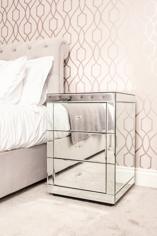 Essex Silver Mirrored 3 Drawer Bedside Table